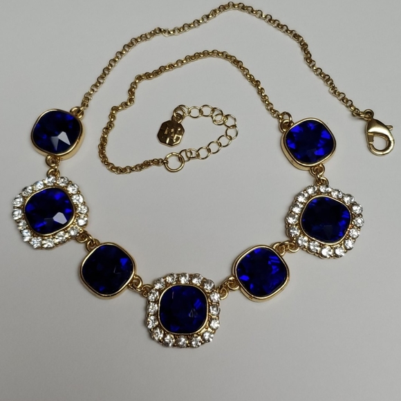 M  Jewelry  M Signed Blue Rhinestone Necklace  Poshmark